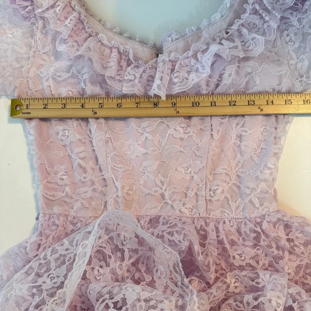 Vintage ILGWU Pink Lace Prairie Dress Made USA Coquette Fairycore Cottage 5 - Picture 15 of 16
